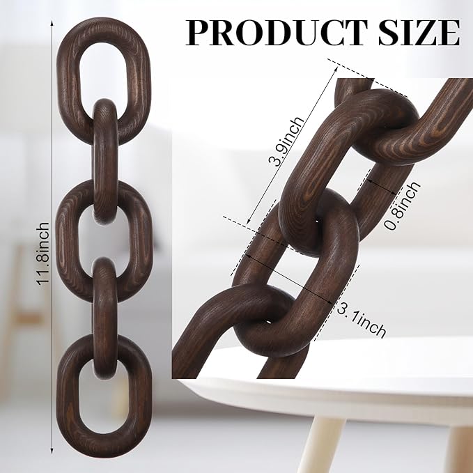 Queekay Decorative Wood Chain Link Decor Rustic Wooden 5 Link Wooden Decor Ornament Farmhouse Home Decoration Hand Carved Wood Chain Ornaments for Coffee Table(Dark Walnut)