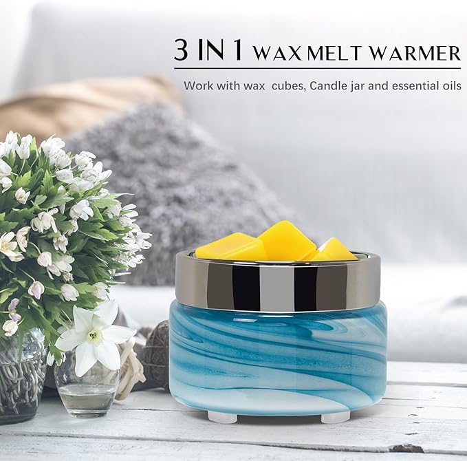 Scented Wax Melt Warmer Electric – Art-glass Candle Wax Warmer, 3-in-1 Wax Melter Burner, Fragrance Warmer for Scented Candles, Wax Melts, Tarts, Essential Oils to Freshen Home Office, Gift & Decor
