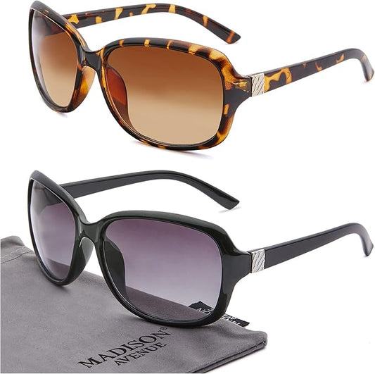 Madison Avenue 2 Pack Classic Vintage Sunglasses for Women Men,Fashion Sun Shades Glasses with UV400 Protection