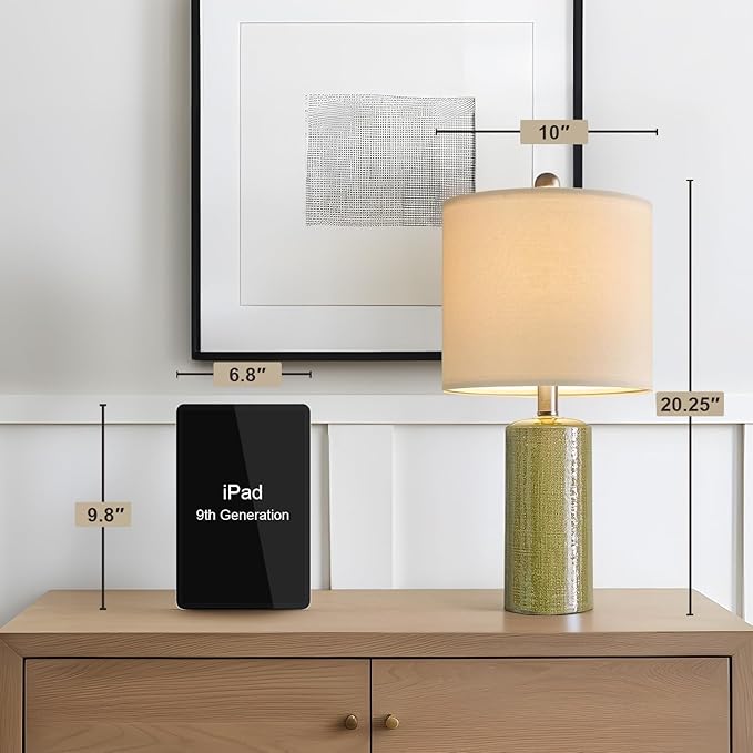 20.25" Small Single Table Lamp for Bedroom Modern Ceramic Nightstand Lamp Farmhouse Bedside Lamp Boho Living Room End Side Table Lamp, Green
