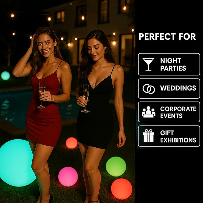 Vandue Color-Changing LED Light Ball – Rechargeable Glow Sphere with Remote – IP65 Waterproof RGB Night Light for Indoor/Outdoor, Pool, Garden, Party & Decor (16 Inch)