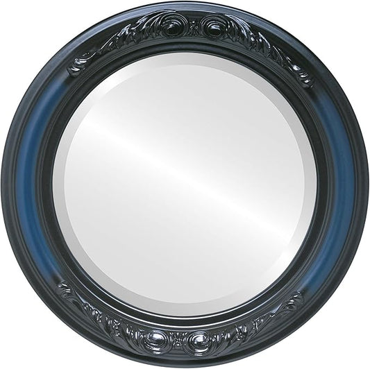 OVALCREST Round Beveled Wall Mirror for Home Decor - Florence Style - Royal Blue - 18x18 Outside Dimensions