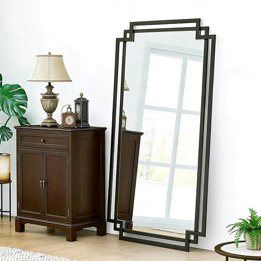 30" x 59" Large Wall Mirror for Decor, Black Decorative Mirror with Irregular and Rectangular Metal Frame, Black Large Bathroom Mirror Above Sink, Hang Vertically or Horizontally