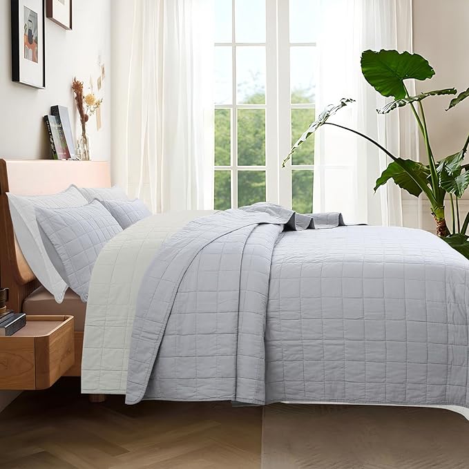 100% Cotton Quilt Sets Cal King Size - Soft Lightweight Quilt Bedding Set for Bedroom Decor-Bedspread in Geometric Pattern with 2 Pillow Shams for All Season, 110x120 inches