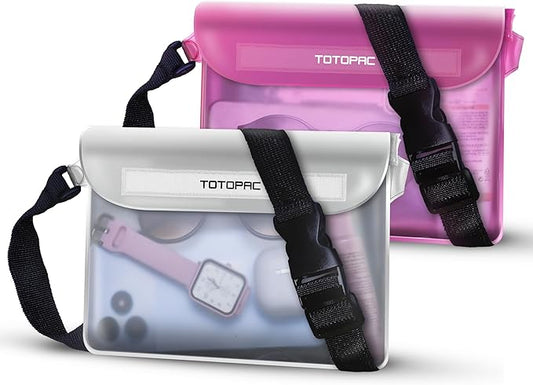 2-Pack Waterproof Fanny Pack, Phone Pouch with Waist Strap, 9x6.7 Inch Dry Bag for Phone, Cash, and Valuables – for Swimming, Kayaking, Boating, Snorkeling, and Water Sports (2, Pink + White)