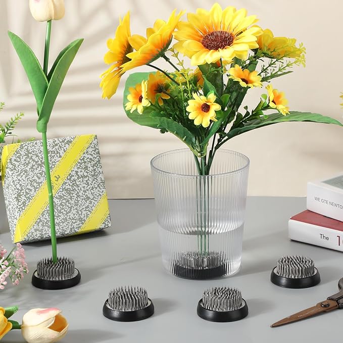 Sliner 16 Pieces Floral Frogs Round Flower Holder Japanese Ikebana Vase Kenzan Flower Arranger Floral Fixed Tools Pin for Arrangement Home DIY Craft(Silver,1.57 Inch)