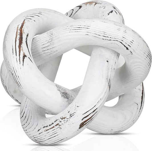 3 Link Wood Knot Decor Rustic Home Décor Accents Hand Carved Coffee Table Decoration, Boho Chain Link Decoration, Modern Shelf, Rustic Objects for Home Living Room Bedroom(Retro White)