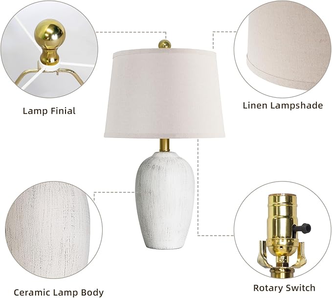 21'' Set of 2 Rustic Ceramic Table Lamps for Living Room Bedroom, Farmhouse Vintage Nightstand Lamps for Office Entryway End Table, 2 Bulbs Included
