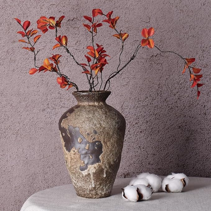 Wabi Sabi Decor Rusty Vintage Vase - 8.7" Tall Rustic Farmhouse Wabi Sabi Vase for Centerpiece, Pottery Stone Flower Vases for Home Decor, Table, Living Room, Bedroom, Bathroom, Kitchen (Rusty Stone)