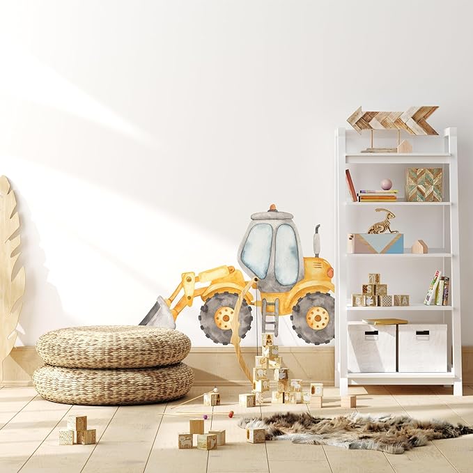 Construction Front End Loader Wall Decal for Boys Room, Tractor Peel Stick Removable Fabric Construction Truck Wall Sticker, Nursery or Playroom Decor, Repositionable (18 inch: 11" Tall x 18" Wide)