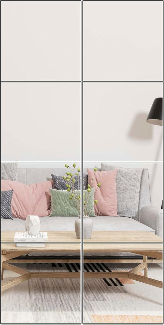 Ruomeng Full Length Mirror Tiles - 12 Inch x 8Pcs Frameless Wall Mirror Full Body Mirror for Home Gym Vanity Bedroom, Living Room