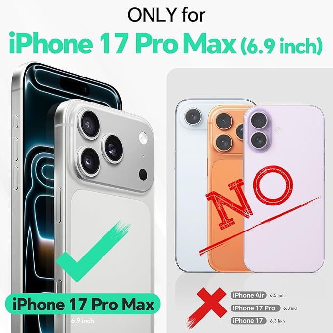 TUCCH 2-in-1 Detachable Wallet Case for iPhone 17 Pro Max (6.9") 2025, Wireless Charging | RFID Blocking 4 Card Holder | Wrist Strap | Kickstand | Magnetic | PU Leather | Protective Flip Cover | White