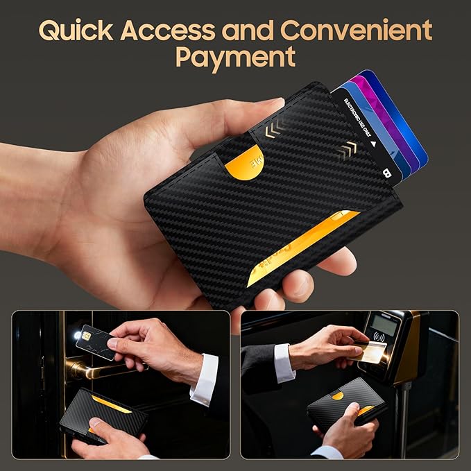 Frapkom Men Wallet, Trigger Wallet 8-11 Cards, Smart Pop Up Card Wallet with RFID Blocking Function, Cash Slots, Credit Card Holder, ID Window (Carbon Fiber)