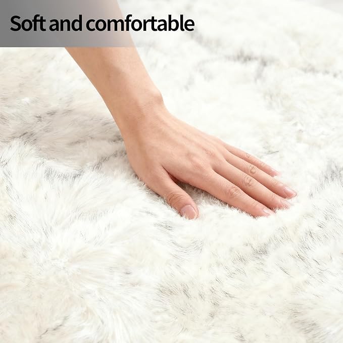 Faux Fur Sheepskin Area Rug for Living Room Bedroom, White with Grey Tips, 4 x 6 Feet Ultra Soft Shaggy Fuzzy Furry Carpet Chair Throw Large Rugs for Kids, Girls, Nursery Room Decor Dorms