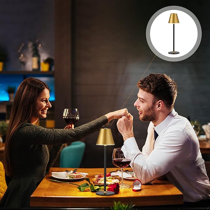 2-Pack Cordless Table Lamps - 5000mAh Rechargeable Battery Operated Desk Lamp, 3-Level Dimmable LED Night Light for Bedroom, Dining, Restaurant - Metal Design(Gold&Black 2-Pack)