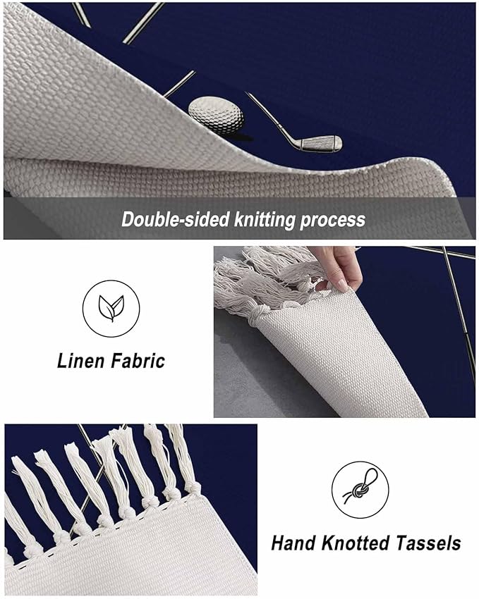 Navy Blue Runner Rug 2X4 Ft Entryway Outdoor Indoor Mat, Washable Woven Sports Golf Ball Throw Carpet with Tassel, Non-Shedding Modern Minimalist Art Hallway Bath Mats