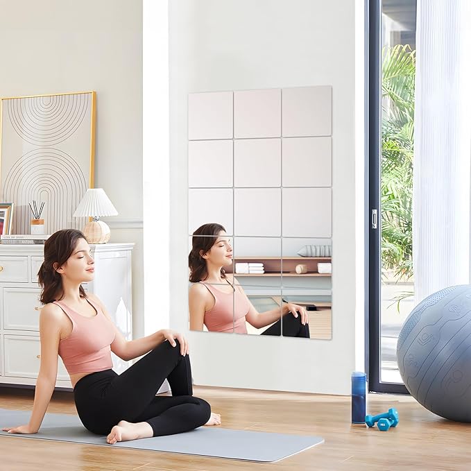 Abyssaly 10 Pack Acrylic Mirror Tiles, Stick on Mirrors for Wall, Flexible Plastic Mirror Sheets Wall Stickers Small Espejos for Bedroom Home Gym Door, 7.87" x 7.87"