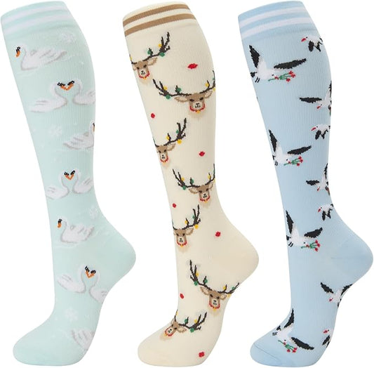 fenglaoda Compression Socks for Women Men 3 Pairs Graduated Compression Support Circulation Socks for Nurses