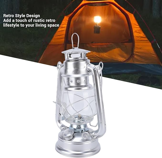 Diydeg Kerosene Lantern, Retro Oil Lamp with Large Capacity Oil Tank and Wick for Indoor Outdoor Use, Vintage Hanging Iron Lantern for Camping Emergency Decoration
