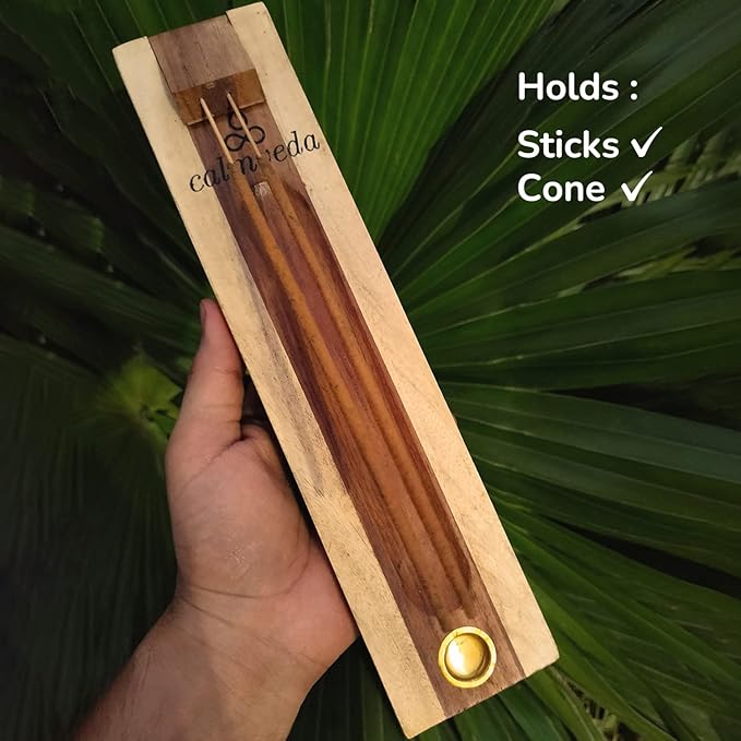 Rosewood Incense Holder for Sticks - 11 Inch Handmade Dual Incense Burners with Cone Holder | Beautiful Natural Wood Incense Stick Holder, for Meditation or Yoga Lovers