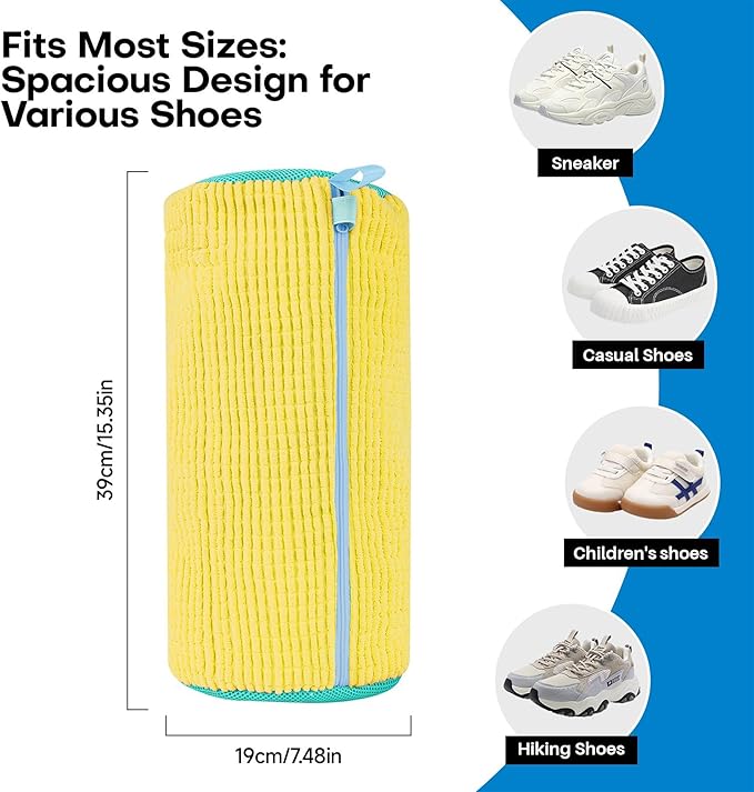 Shoe Washing Machine Bag & Laundry Shoe Bag Set, Reusable Zippered Shoe Cleaning Bag for Sneakers - Includes Mesh Laundry Bags(1PCS + 1PCS Yellow)