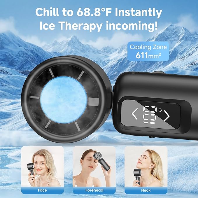 Guirngou Portable Handheld Turbo Fan, 1-100 Gear Wind, Battery Operated, Up to 23 Working Hours, 3 IN 1 Personal Fan with Air Turbo Tech, Cooling Essentials for Indoor/Outdoor (Metallic Glossy Black)