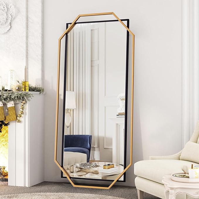 55"x28" Black Large Decorative Vanity Wall Mirror, with Gold Metal Frame, Modern Accent Horizontal Mirror for Living Room, Bedroom, Entryway