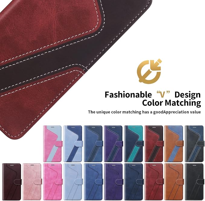 CIVICASE for iPhone 13 Pro Wallet Case,Leather Flip Case [RFID Blocking] Credit Card Holder Folio Magnetic Stand TPU Shockproof Cover Color Matching for iPhone 13 Pro (6.1") Red Brown