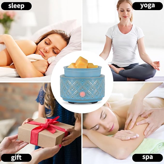 Wax Melt Warmer for Scented Wax,3-in-1Ceramic Wax Warmer Fragrances Candle Oils, Home Fragrance Burner,Electric Candle Warmer Perfect Christmas Gifts for Mom Women(Blue)