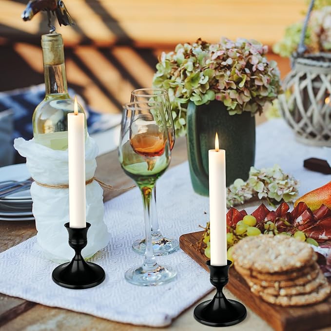 Black Candle Holder Taper Candle Holders, Set of 9 Candlestick Holders Decor for Home Decor, Metal Taper Candleholder for Fall Thanksgiving Halloween Christmas Table Fireplace Decor (9, Black)
