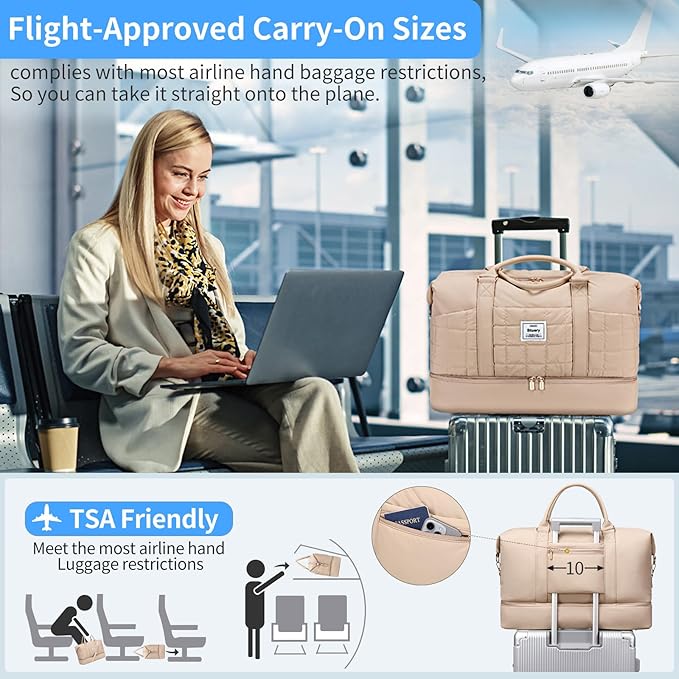 Weekender Bag, Large Travel Duffel Bag for Women, Carry on Overnight Bag with Shoe Compartment and Toiletry Bags