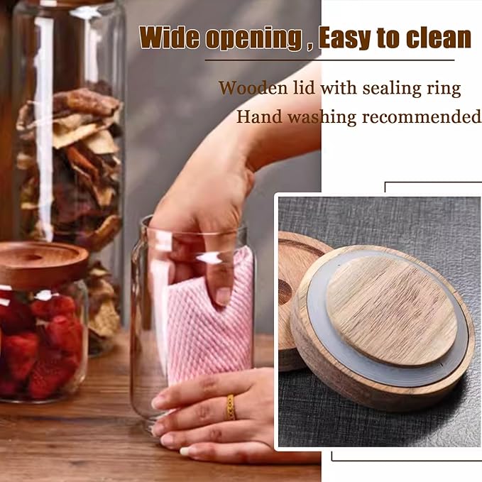 Viovian 24 OZ Glass Candy Jar with Wooden Lid Clear Glass Storage Canister Decorative Jars with Airtight Lids for Food Coffee Beans Cookie Sugar 700ml