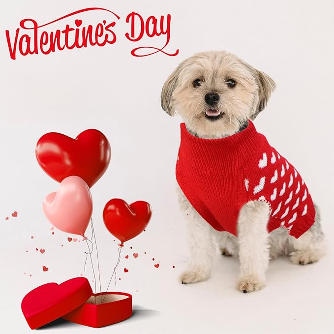 GOYOSWA Valentines Dog Sweater, Dog Valentines Clothes Outfit Knitted Sweaters for Small Medium Large Dogs Pets (Red Heart, Small)