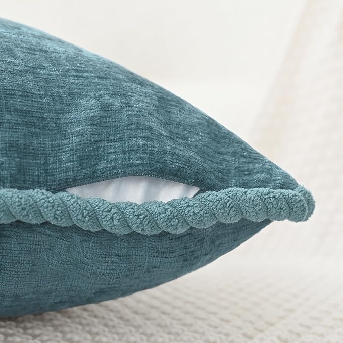 CaliTime Decorative Couch Throw Pillow Covers 18 X 18 Inches Pack of 2 Cozy Chenille Piping Edge Cushion Cases for Sofa Bed Living Room Home Smoke Blue