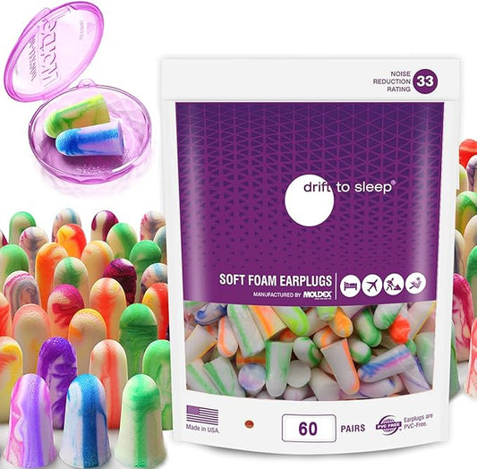 MOLDEX Soft Foam Earplugs Softies® Ear Plugs for Sleeping, Snoring, Work, Travel, Shooting -33dB Highest NRR Made in USA (Multi Color, 60 Pairs)
