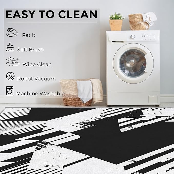 Black and White Rugs for Entryway, 2x3 ft, Abstract Geometric Area Rugs for Bedroom Kitchen Entrance, Soft Non Slip Washable Modern Minimalist Indoor Door Mat Home Decorations Dt-Ghf-31