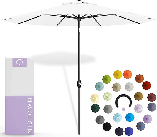 Midtown Umbrellas 10-Year-No-Fade - 6 Ft - UV Proof White Polyester Fabric - Umbrella Outdoor Patio, Auto-Tilt Aluminum Frame Large Patio Umbrella for Garden, Pool & Deck - Black Pole