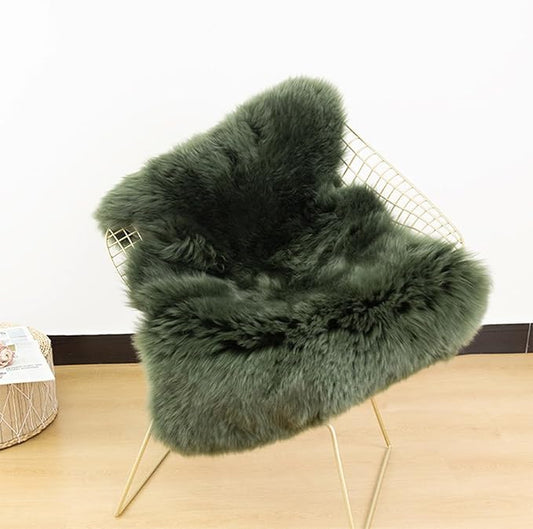 Genuine Sheepskin Rug New Zealand Fluffy Lambskin Rug, Natural Luxury Sheepskin Throw for Bedroom Living Room Children's Room - Premium Area Rug Chair Cover (2×3 Feet, Forest Green)