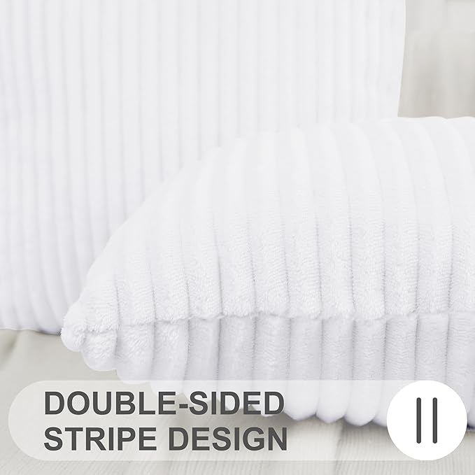 Simmore Decorative Spring Euro Sham Throw Pillow Covers 22x22 Set of 2, Soft Natural Plush Flannel Double-Sided Fluffy Couch Pillow Covers for Sofa Living Room, White