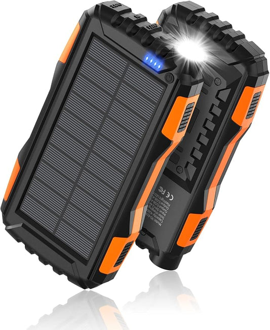 Solar Charger Power Bank 42800mAh, Portable Charger, Solar Power Bank,External Battery Pack 5V3.1A Qc 3.0 Fast Charger Built-in Super Bright Flashlight (Orange)