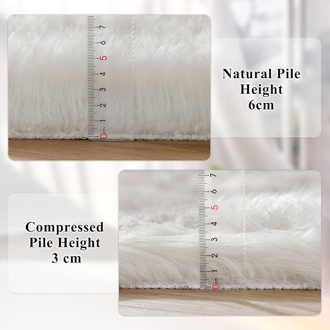 White Round Rugs 6.6ft Large Faux Sheepskin Washable Fur Area Rugs for Living Room Circle Shag Rugs for Bedroom Boho Nursery Rug