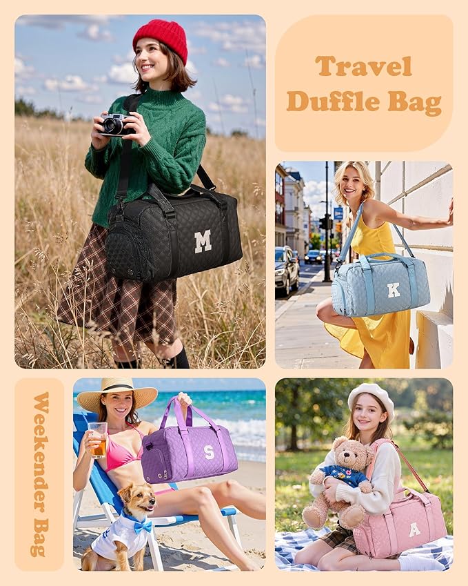 Elilier Personalized Gym Bag for Girls, Kids Travel Duffel Bag, Graduation Gift Ideas 2025, Monogram Weekender Bag with Shoes Compartment, Monogram others day gifts, Girls Gifts for Kids Friends