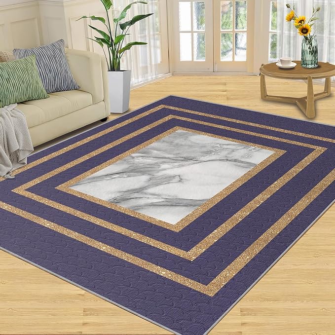 Retro Marble Rug Purple Marble Area Rug Gilded Light Luxury Geometric Carpet Rectangular Striped Geometric Rugs for Bedroom Dining Room 3x4ft