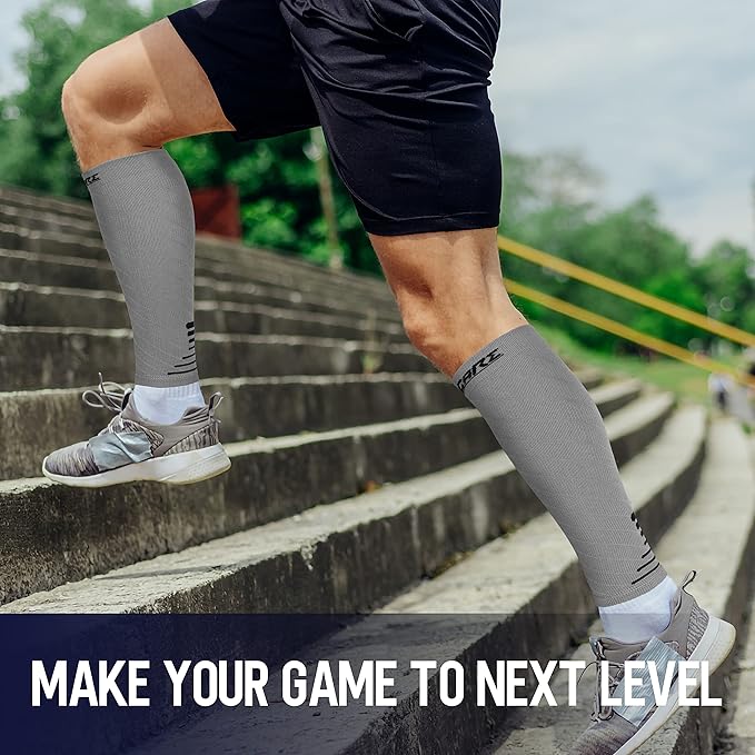 Thoxcare Calf Compression Sleeve for Men Women (1 Pair), Leg Support Footless Compression Socks for Running - Shin Splint Varicose Veins Swelling & Pain Relief, Gray/Black, Small