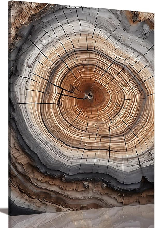 IBHJSART Framed Tree Ring Canvas Wall Art Abstract Colorful Wood Stump Decor Painting Prints Modern Minimalist Pictures Neutral Nature Rustic Farmhouse Living Room Bedroom Bathroom Office