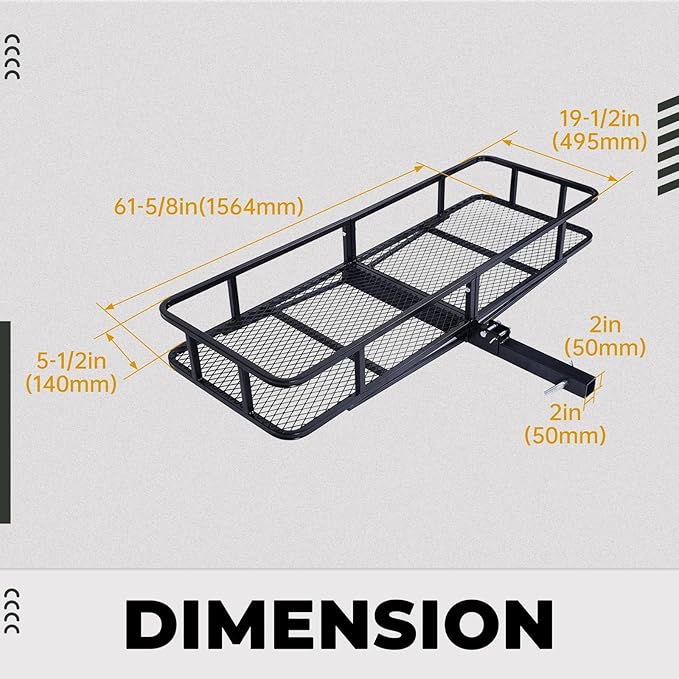 KUAFU Hitch Cargo Carrier Rack 550lbs 61.5"x19.5"x5.5" Compatible with 2"x2" Hitch Receiver Van SUV Truck Trailer Folding Rear Luggage Basket Hitch Mount Cargo Rack