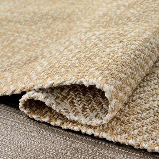 Collive Boho Rugs for Living Room 6x9 Tan, Washable Large Area Rug Braided Woven Cotton Bedrom Rug, Modern Floor Carpet Door Rugs for Nursery Room Office, Outdoor Rug for Patio Balcony Courtyard Decor