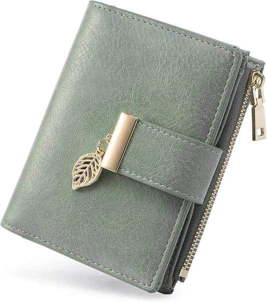 yiijay Small Wallet Women RFID Blocking Leather Bifold Wallet Credit Card Holder for Women Ladies Compact Wallet Mini Purse With Zipper Pocket