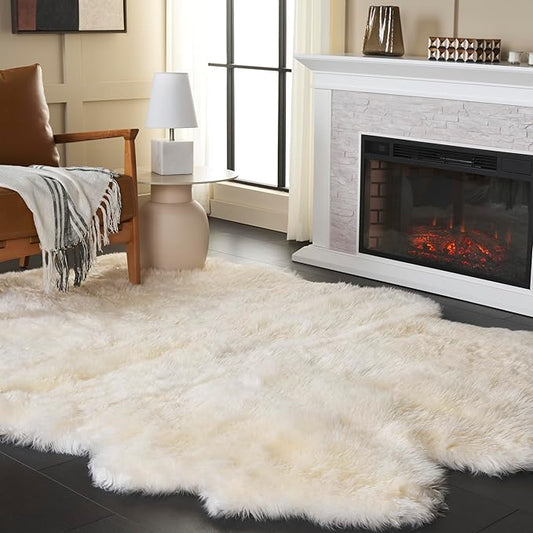 SAFAVIEH Sheep Skin Collection Area Rug - 5'5" x 7'7", White, Handmade Rustic Glam Genuine Pelt, 3.4-inch Thick Ideal for High Traffic Areas in Living Room, Bedroom (SHS121A)