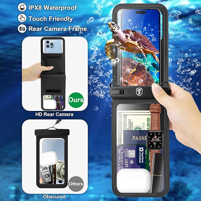 [2-Pack] Tekcoo Double Space Detachable Waterproof Phone Case IPX8 Pouch Lanyard Dry Bag for iPhone 17/16/15/14/13/12/Pro Max/Air/Pro, Galaxy S25 Ultra/Plus/S24/S23/S22/S21/FE/A17/A16/A15 up to 7"